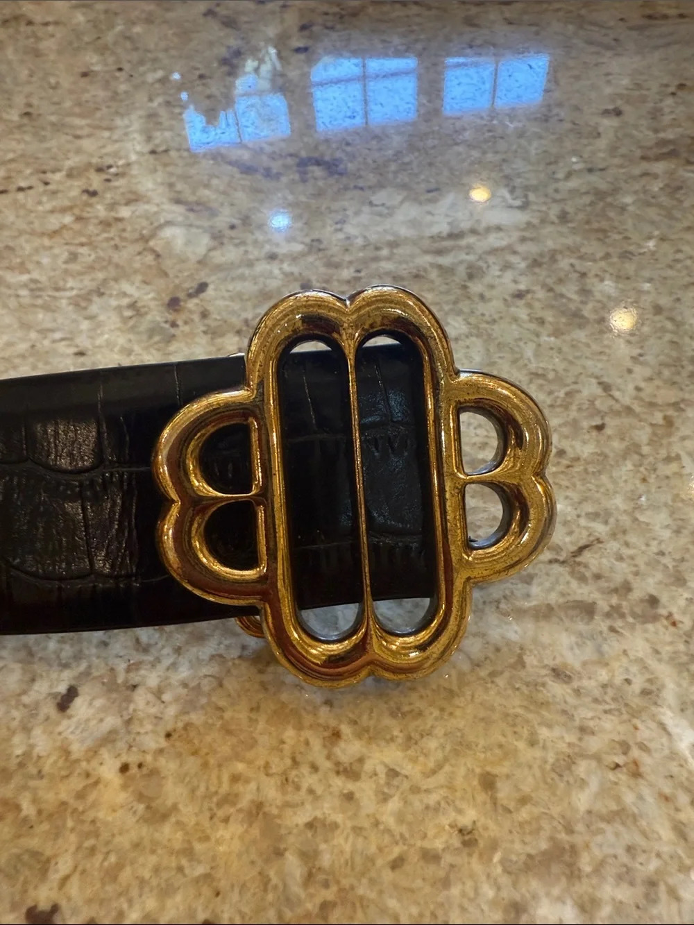 MAJE BLACK LEATHER BELT GOLD BUCKLE SIZE 3/LARGE